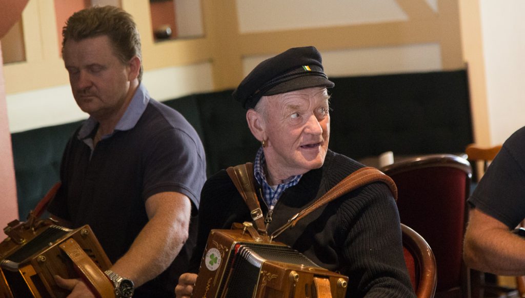 King of Tory Island performs at a trad session on the island